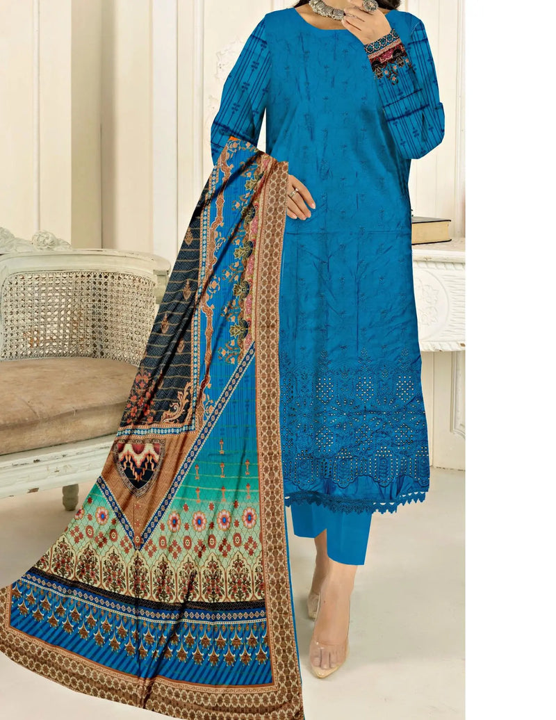 Cg Blue Luxury 3PC Viscous Embroided - Takhleek